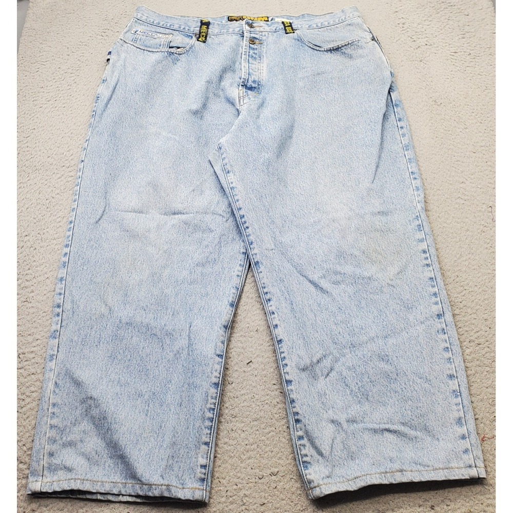 MECCA USA Baggy Cropped Jeans Mens 42 Blue Denim High Rise Light Wash Button Fly